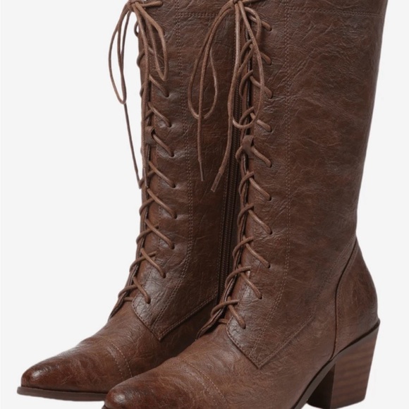 Brown Leather Lace-Up Boots - Picture 2 of 3